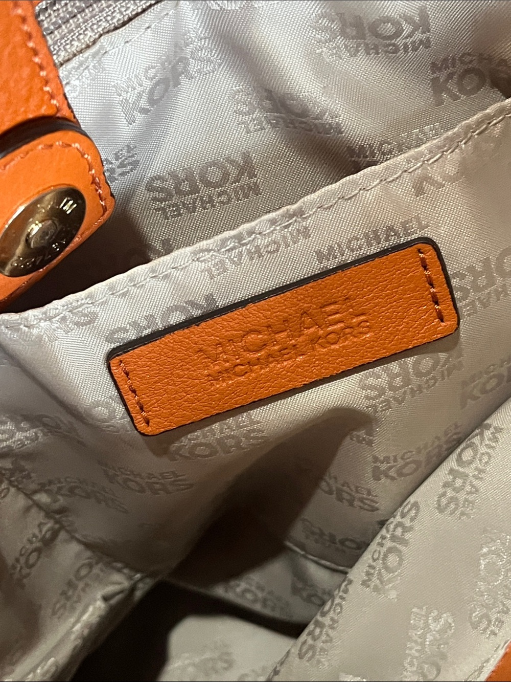 Michael Kors Orange Soft Pebbled Leather Hamilton Tote with Whipstitch Trim - Picture 10 of 11